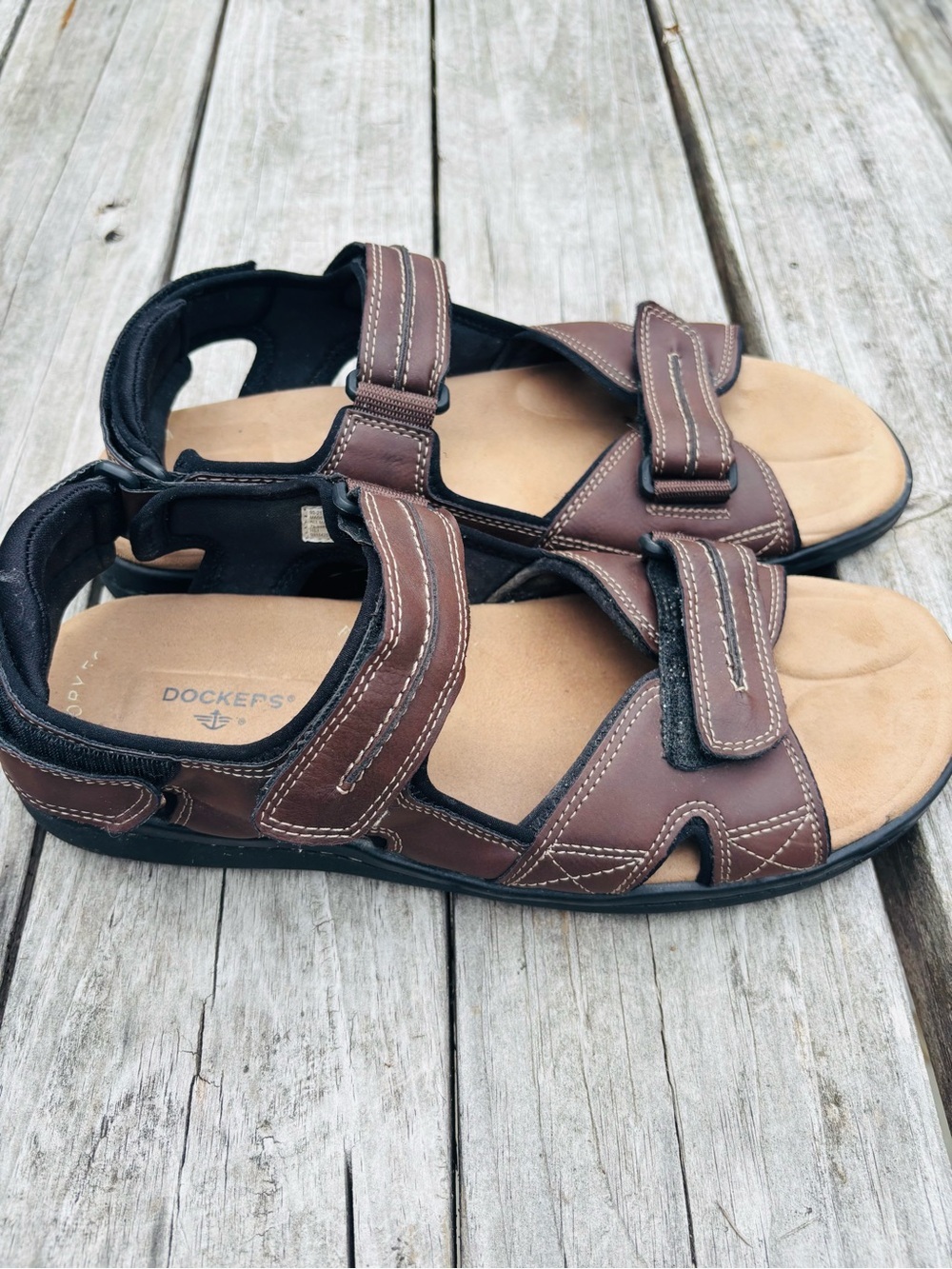 Dockers Men’s Brown Leather Multi-Strap Comfort Sandals size 13